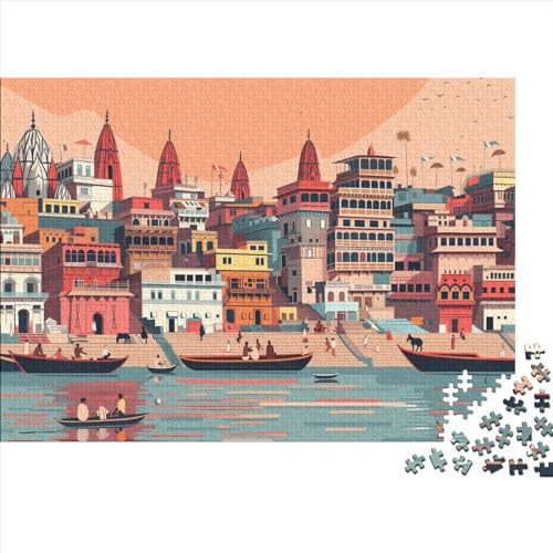 Art Oil Painting 500 Teile Puzzle Spielzeug Geschenk Kinder Lernspiel Seaside Town Familienspaß Impossible Puzzle 500pcs (52x38cm) von DAKINCHERRY