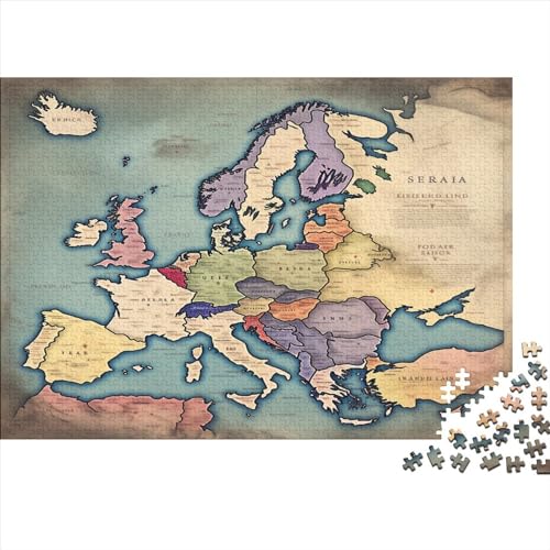 Map of Europe 300 Teile Puzzle Premium Quality Puzzle Kinder Lernspiel Artistic Map Für Erwachsene Und Kinder Impossible Puzzle 300pcs (40x28cm) von DAKINCHERRY