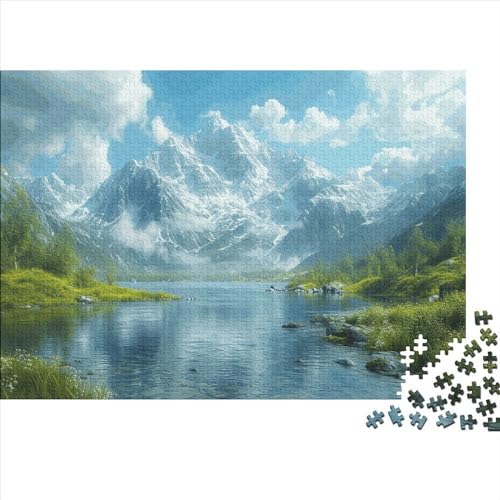 Natural Mountain 1000 Teile Puzzle Premium Quality Puzzle Geschicklichkeitsspiel Lake Under The Snowy Mountains Familienspaß Impossible Puzzle 1000pcs (75x50cm) von DAKINCHERRY