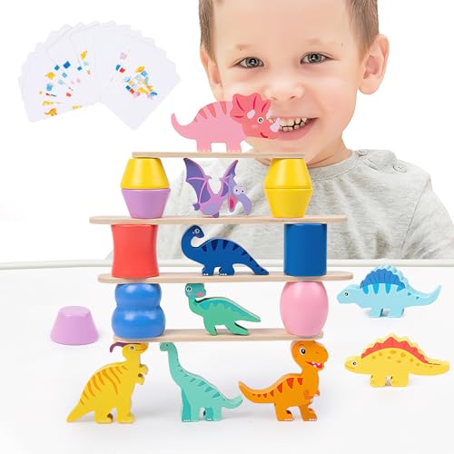 DAKLUNAR Dinosaurier-Stapelspielzeug aus Holz, Montessori Spielzeug ab 3 4 5 6 Jahre, Balance Stapeln Spielzeug, Stapelspiel, Dinosaurier Stapelsteine, Weihnachts-Geschenke für Kinder von DAKLUNAR