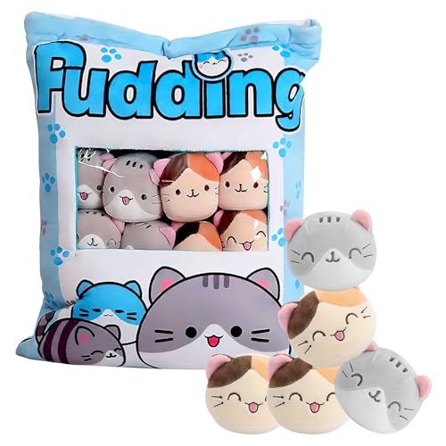 DAKLUNAR Pudding Kissen, Katze Spielzeug Kinder Katzen Kissen Kawaii Plush Kissen Katze Cute Pillow Kawaii Stuff Kawaii Kuscheltier Spielzeug Katze FüR Kinder Cute Plushies SüßEs Snack PlüSch Kissen von DAKLUNAR