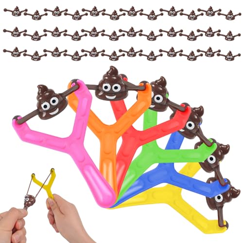 42 Stück Poop Slingshot Toy Set, 6 Streich Schleuder mit 36 Poo, Lustiges Schleuder Fliegendes Stressabbau Spielzeug für Kinder, Erwachsene, Geschenk von DALAETUS