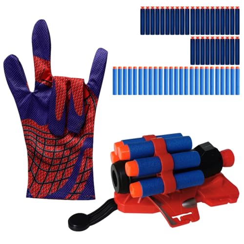 58 Stück Spider Launcher Handschuh Set, Spider Web Shooter mit Spider Handschuhe, Kugelhalter, 2 Arten Weich Kugeln, Lustige Hero Launcher Gloves für Kinder, Jungen, Mädchen, Geschenke von DALAETUS