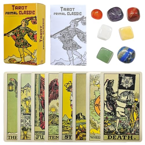 78 Stück Tarot mit Führungsbuch und 7 Chakra Steinen, Klassische Jugendstil Tarotkarten, Tarotdeck für Tarot-Einsteiger und Erfahrene im Kartenlegen von DALAETUS