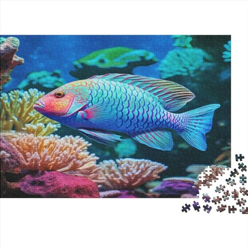 SarahSmith_Parrot_Fish_Swimming_in_a_Blue_Coral_Reef_Side_View__2c8194bd-1a89-4b60-94e4-c41498630911 Puzzle 300 Teile Puzzle Erwachsene Puzzel Impossible Puzzle Geschicklichkeits Spiel Home Dekorati von DALWI