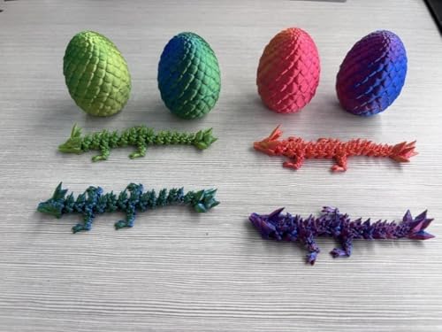 DAMAIAZG 4 Stück 3D-gedrucktes Drache-Drachen-Zappelspielzeug, Drache im Inneren, beweglicher Kristalldrache, geheimnisvolles Drachenei, Zappelspielzeug, Flexible Gelenke for Heimbüro-Dekora von DAMAIAZG