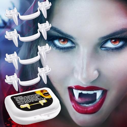 4 Stück Einziehbare Vampirzähne Halloween Vampirzähne Vampirzähne Gefälschte Fangzähne für Vampirkostüm Halloween Party Requisiten Cosplay Verkleidung Zubehör von DAMIGHT