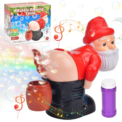 Weihnachten Seifenblasenmaschine, Santa Bubble Fart Blower, Automatische Furz Bubble Machine, Lustige Weihnachtsmann-Blasenblasmaschine mit Licht & Musik, Elektrische Furz Blasengebläse für Kinder von DAMIGHT