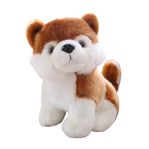 DANAIM Husky Wolf Hund Kuscheltier Spielzeug Welpenpuppe Simulation Husky Hunde Ornamente Weiches Kuscheln Entzückende Geschenke for Mädchen Jungen Geburtstag Kindertag(Akita dog,18cm) von DANAIM