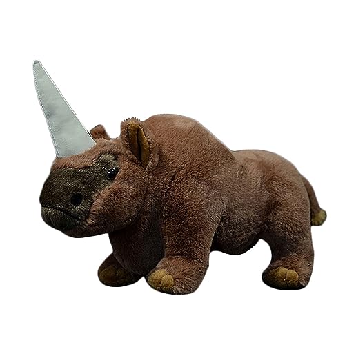 DANAIM Lebensechte Braune Nashorn-Plüschtiere, 13-Zoll-Elasmotherium-Wildstofftier, Simulation Weicher Kriechender Nashornpuppen for Kindergeburtstag Und Weihnachten von DANAIM