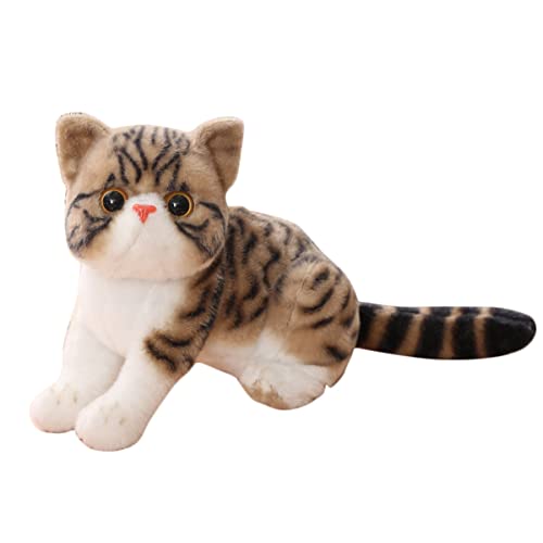 DANAIM Simulation Haustier Katze Plüschtier, 10 Zoll Tabby Katze Stofftier Süße Kleine Katze Weiche Umarmungskissen Puppen Geschenke for Kinder Geburtstag Weihnachten(Brown) von DANAIM