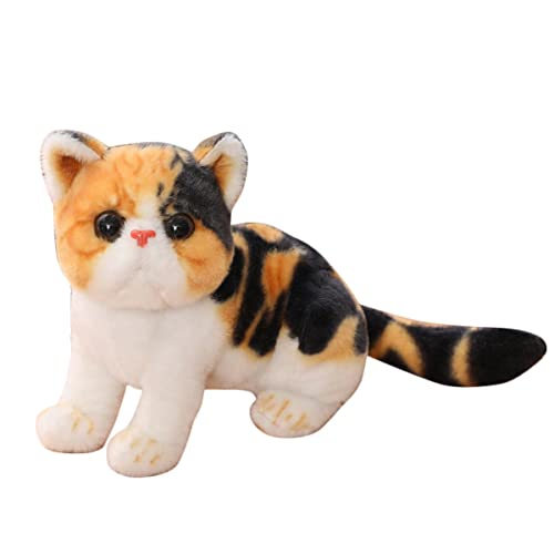 DANAIM Simulation Haustier Katze Plüschtier, 10 Zoll Tabby Katze Stofftier Süße Kleine Katze Weiche Umarmungskissen Puppen Geschenke for Kinder Geburtstag Weihnachten(Yellow) von DANAIM