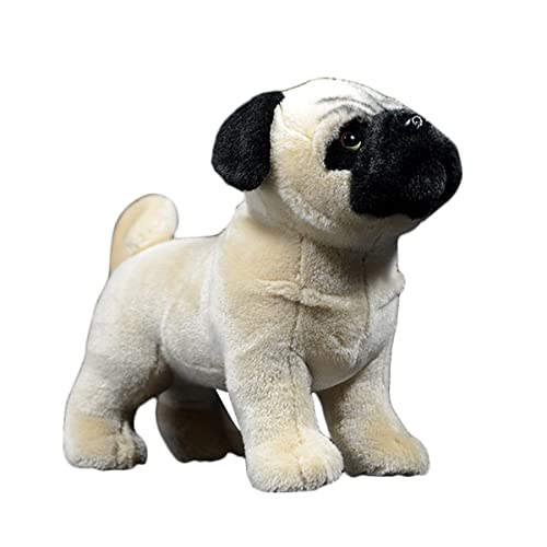 DANAIM Stofftier Mops, Realistisches 11-Zoll-Beige-Mops-Plüschtier, Süßes Welpen-Haustier-Puppe, Heimdekoration, Geschenk, Weiches Kuschelspielzeug for Kindergeburtstag von DANAIM