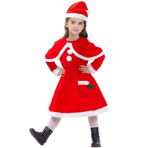 DANBAIEGG Weihnachtsmann-Kostüm für Kinder, Weihnachtskostüme für Kinder, Weihnachtsmann-Kleid für Mädchen (Weiß, M) von DANBAIEGG