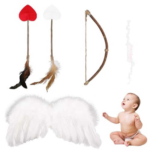 DANNEEFORSU7 Baby Engelsflügel, Neugeborenen Fotoshooting Kostüm mit Stirnband Pfeilen Bogen Flügel Set Kreative Fotografie Kleidung Cosplay Kostüm Requisiten Für Neugeborene von DANNEEFORSU7