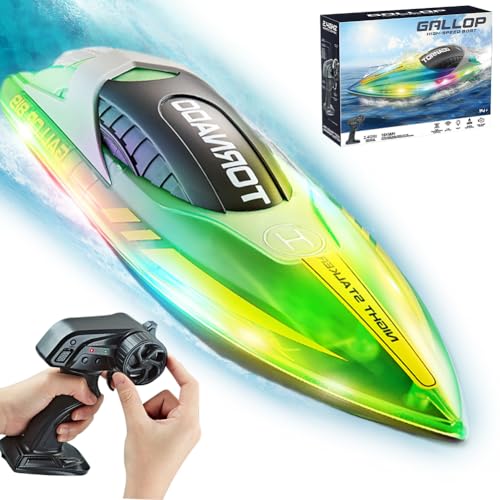 DANNEEFORSU7 Ferngesteuertes Boot für Pool, Ferngesteuertes Boot mit LED Licht, 2.4 GHz Ferngesteuerte Boote RC Rennboot, Speedboot Ferngesteuert RC Boat Spielzeug Geschenk für Kinder und Erwachsene von DANNEEFORSU7