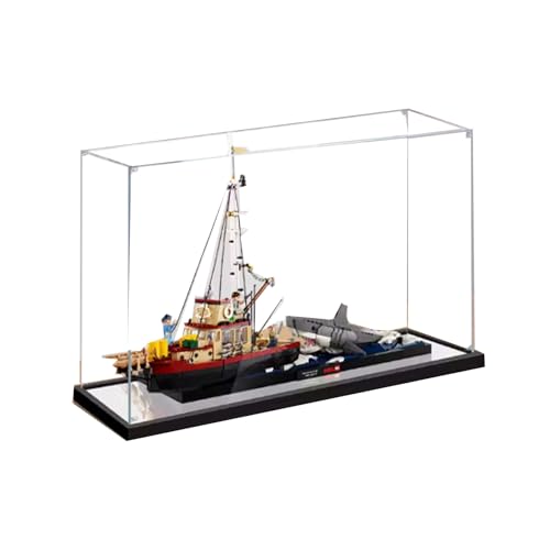 Acryl-Vitrine, kompatibel mit Lego 21350 Great White Shark und Orca Ship Modell, Vitrine Geschenkmodell, transparent, kompatibel mit Lego (nur Vitrine) (Spiegelsockel (2 mm)) von DANRUN