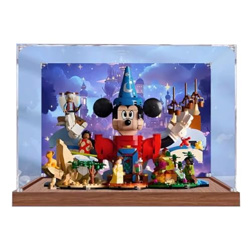 Acryl-Vitrine, kompatibel mit Lego 21352 Magic World-Modell, staubdichte Vitrine, Geschenkmodell, transparent, kompatibel mit Lego (nur Vitrine) (Hintergrund (Holzsockel) von DANRUN