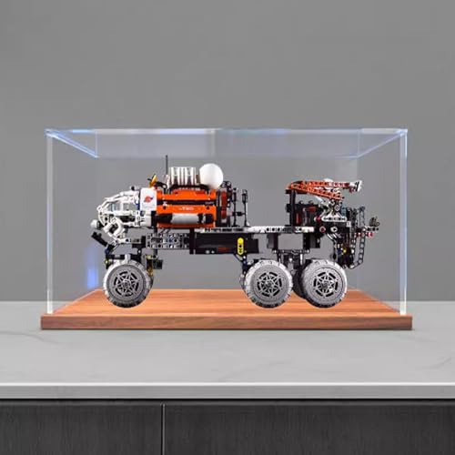 Acryl-Vitrine, kompatibel mit Lego 42180 Mars Manned Exploration Rover-Modell, Vitrine Geschenkmodell, kompatibel mit Lego (nur Vitrine) (Walnussfarbener Sockel) von DANRUN