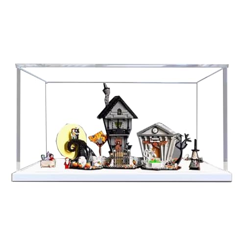 Acryl-Vitrine Box Kompatibel mit Lego 21351 Heiligabend Scare Modell, Schutz, Staubdichte Vitrine Geschenkmodell, Transparent, Kompatibel mit Lego (nur Vitrine) (Weißer Boden) von DANRUN