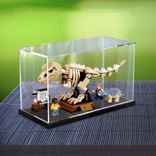 Acryl Vitrine Box Kompatibel mit Lego 76940 T. rex Fossil Modell, Schutz, Staubdichte Vitrine Geschenkmodell, Transparent, Kompatibel mit Lego (nur Vitrine) (Verdickter schwarzer Boden) von DANRUN