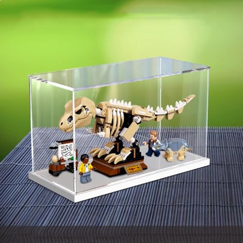 Acryl Vitrine Box Kompatibel mit Lego 76940 T. rex Fossil Modell, Schutz, Staubdichte Vitrine Geschenkmodell, Transparent, Kompatibel mit Lego (nur Vitrine) (Verdickter weißer Boden) von DANRUN