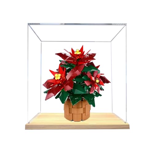 Acryl-Vitrine Box kompatibel mit Lego 10370 Red Flower Bonsai Modell, Schutzvitrine Geschenkmodell, transparent, kompatibel mit Lego (nur Vitrine) (Goldene Eichenbasis) von DANRUN