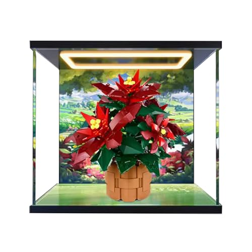 Acryl-Vitrine Box kompatibel mit Lego 10370 Red Flower Bonsai Modell, Schutzvitrine Geschenkmodell, transparent, kompatibel mit Lego (nur Vitrine) (Hintergrund mit Licht) von DANRUN