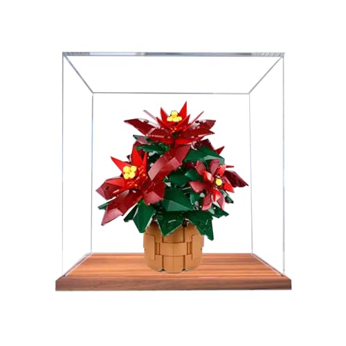 Acryl-Vitrine Box kompatibel mit Lego 10370 Red Flower Bonsai Modell, Schutzvitrine Geschenkmodell, transparent, kompatibel mit Lego (nur Vitrine) (Nussbaumbasis) von DANRUN