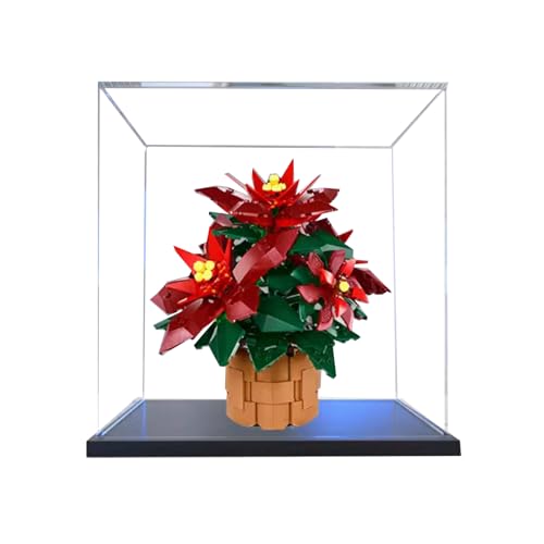 Acryl-Vitrine Box kompatibel mit Lego 10370 Red Flower Bonsai Modell, Schutzvitrine Geschenkmodell, transparent, kompatibel mit Lego (nur Vitrine) (schwarzer Sockel) von DANRUN