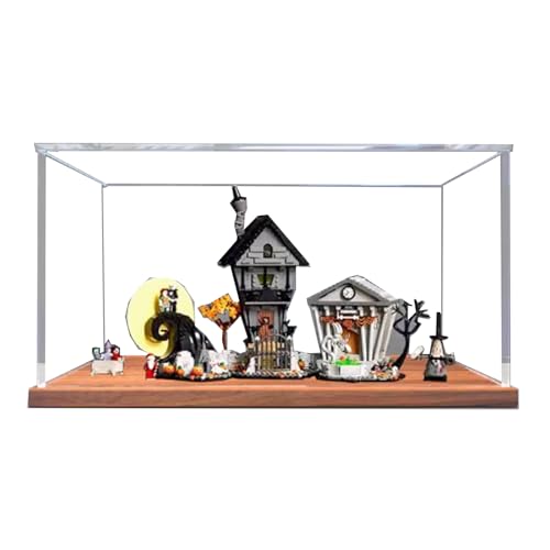 Acryl-Vitrine Box kompatibel mit Lego 21351 Heiligabend Scare Modell, Schutz, staubdichte Vitrine, Geschenkmodell, transparent, kompatibel mit Lego (nur Vitrine) (Walnussfarbene Basis) von DANRUN