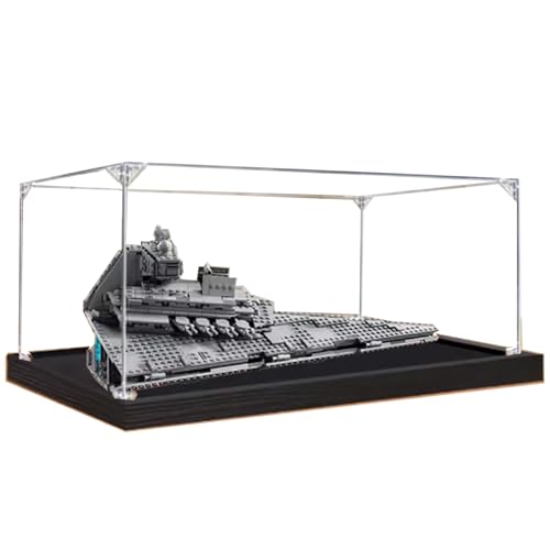 Acryl-Vitrine Box kompatibel mit Lego 75394 Imperial Annihilator Modell, staubdichte Vitrine Geschenkmodell, transparent, kompatibel mit Lego (nur Vitrine) (schwarzer gebürsteter Boden) von DANRUN