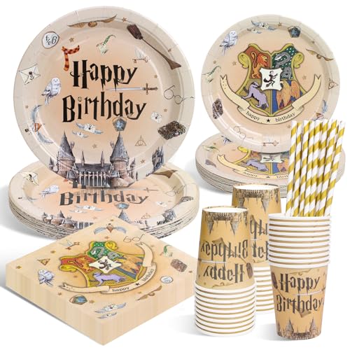 DANXIAN Wizard Geburtstags Deko, Magischer Wizard Partygeschirr Set, Wizard Pappteller Kindergeburtstag, Happy Birthday Deko Partyzubehör Pappteller für Geburtstagsdeko Junge Mädchen Partys 20 Gäste von DANXIAN