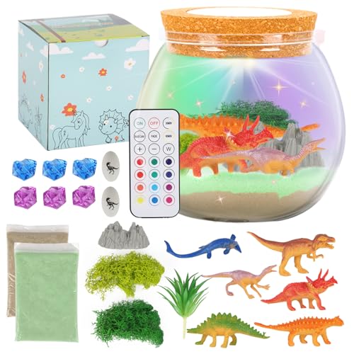 DAOUZL Dino Basteln, Dinosaurier Terrarium Set, DIY Dinosaurier Nachtlicht, Bastelsets für Kinder, Weihnachten Geschenke Kinder, Dinosaurier Spielzeug für Jungen Mädchen ab 4 Jahre von DAOUZL