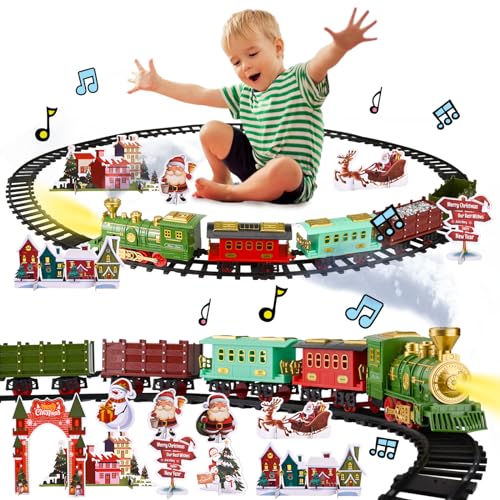 DAOUZL Elektrischer Zug Set für Kinder, Weihnachtszug Elektrisch, Spielzeugeisenbahn Set mit Rauch, Licht, Sound und 4 Karten mit Weihnachtsszenen, Elektrischer Zug Spielzeug für Kinder ab 3 Jahren von DAOUZL