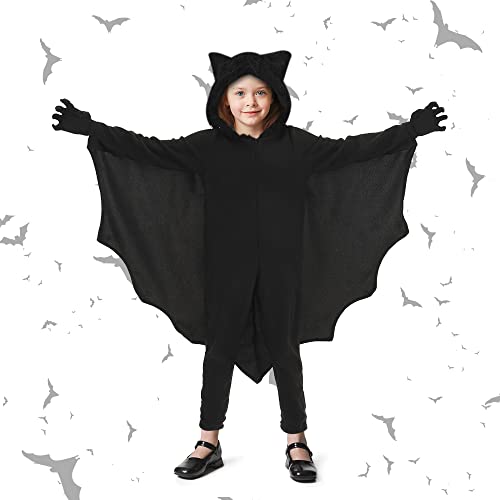 DAOUZL Fledermaus Kostüm Kinder, Fledermaus Cape mit Handschuhe, Vampir Fasching Faschingskostüme, Fledermaus Umhang Kostüm für Mädchen Junge, Kinder Fledermaus Umhang für Halloween,Cosplay,Karneval,S von DAOUZL