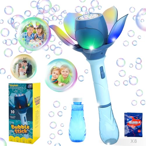 DAOUZL Lotosblume Seifenblasenmaschine Kinder, Seifenblasen Blumen Elektrisch, 10000+ Blasen/Minute, Blasenspielzeug Bubble Gun seifenblasenpistole Kinder mit Seifenblasenlösung/Akku/Licht von DAOUZL