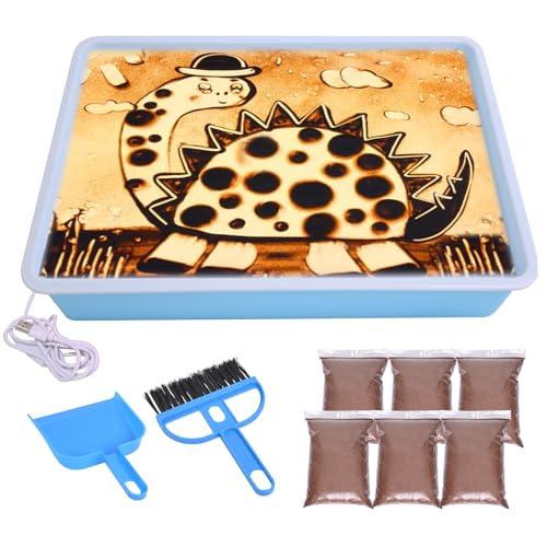 DAOUZL Sandmalerei Lichtkasten für Kinder, Sandtablett Set für Kinder mit 6 Packungen NatursandSand, Sandkunst-Set, Sand Sensory Spielzeug ab 3 Jahr (Blau) von DAOUZL