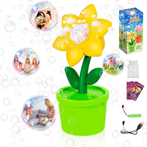 DAOUZL Sonnenblume Seifenblasenmaschine Kinder, Seifenblasenmaschinen mit Lichtern und Musik 10000+ Blasen/Minute, Seifenblasen Blumen Blasenspielzeug Geschenk für Kinder/Geburtstag/Party von DAOUZL