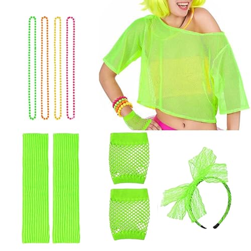 DASHIELL 80er Jahre Accessoires für Damen - Party Kostüm Mädchen 1980er Jahre - Kostüm Outfits Zubehör Set für Mädchen Fasching Party Kits mit T-Shirt Stirnband Halskette von DASHIELL