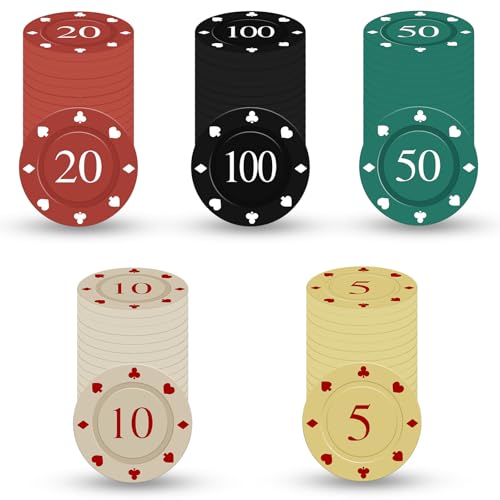 DASHUAIGE 100pcs Poker Chips, Denomination Poker Chip Set mit Zahlen, Kunststoff Casino Qualität Chips für Casino Partys, Lernzähler Disks, Casino Chips & Glücksspielkarten von DASHUAIGE