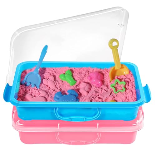 2 Stück Sandkasten Sensory Bin mit Deckel und Griff, Portable Sensory Sandbox Container für Kinder, Kunststoff-Tablett für Wasser, Sand, Perlen und mehr, Kunststoff Aktivität Tray für Kleinkinder von DASIAUTOEM