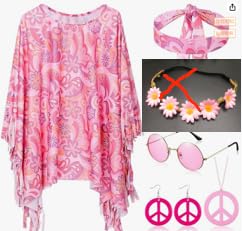 DASIAUTOEM Hippie Kostüm Set, Karneval Kostüm Damen Hippie, Kostüm psychedelic Hippe, Hippie Poncho 60er 70er Party Kostüm für Karneval, Mottoparty, Cosplay Fasching Kostüme Retro Kleider von DASIAUTOEM