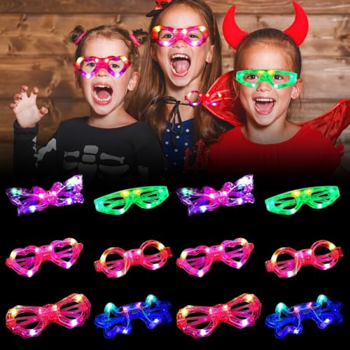 DASIAUTOEM Kindergeburtstag Led Brille 12 Stück Leuchtende Brillen Mitgebsel Kindergeburtstag Gastgeschenke Leuchtspielzeug Kinder Rave Neon Party Gadgets Give Aways für Geburtstag Halloween Mitgebse von DASIAUTOEM