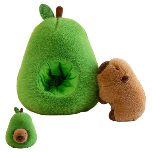 DASIAUTOEM Niedlichen Capybara Kuscheltier, 35cm Simulation Capybara Plüschtier Avocado Capybara Kissen Simulation Avocado Plüschpuppen Nehmbare Kopfbedeckung Geburtstags Geschenk für Kinder von DASIAUTOEM