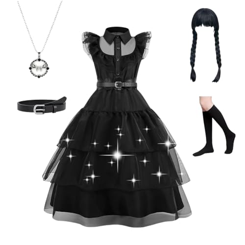 DASIAUTOEM Prinzessin Schwarzes Kostüm Mädchen Kleid für Kinder, schwarzes Prinzessinnenkostüm Mädchenkleid, langes Kostüm, Familie, Prinzessinnenkostüm, Karnevalskostüme, Mädchen Cosplay Party (150) von DASIAUTOEM