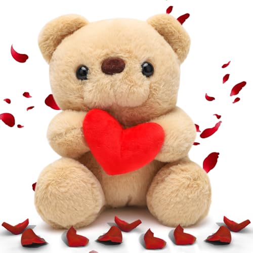 DASIAUTOEM Teddy Plüschbär mit Herz Rot - Teddybär Stofftier Teddy, Plüsch Bär, Teddy mit Liebe, Ich Liebe Dich, Teddybär Plüschteddy Kuscheltier Schmusetier Weihnachten Valentinstag (Braun) von DASIAUTOEM