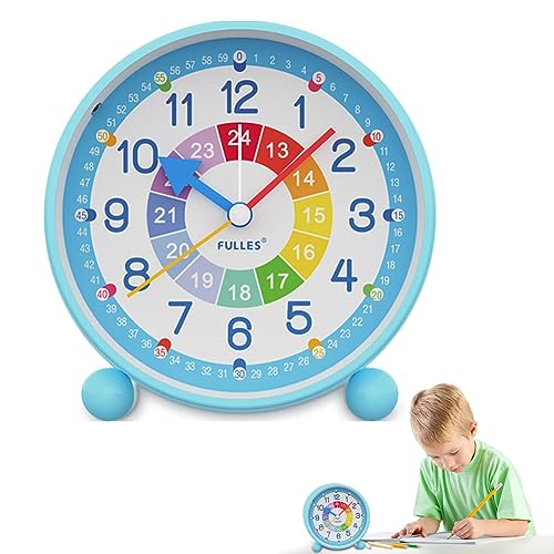 DASIAUTOEM Wecker Kinder Mädchen Jungen, Analoger Wecker Kinder, Wecker Analog Ohne Ticken Wecker Lautlos ohne Ticken Wecker mit Lautem Alarm, Kinderwecker für Schulanfänger, Kinder (Blau) von DASIAUTOEM