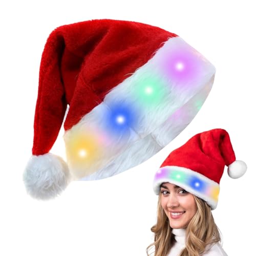 DASIAUTOEM Weihnachtsmütze, LED Nikolausmütze, Plüschseite Leuchtendem Weihnachtsmann Mütz Santa Hat, Weihnachtsmütze Erwachsene mit Bommel für Weihnachten Neujahr Feiertagsparty (Farbig) von DASIAUTOEM