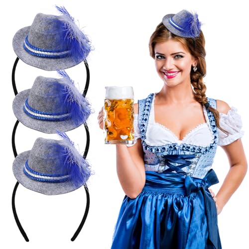 DATIFF 3 Stück Oktoberfest Seppelhut Haarreif Bayerische Tirolerhut Bayern Trachtenhut Kopfschmuck Bierfest Tiroler Hut Volksfest Seppl Hut für Damen Herren Oktoberfest Bierfest Party Accessoires von DATIFF